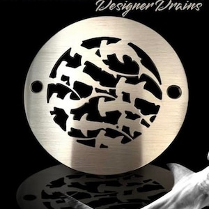 Shower Drain Cover, 4 Inch Round Cover, Sharks Design by Designer Drains