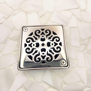 Shower Drain Cover, Classic Scrolls No.4  Design by Designer Drains, Replacement For Kerdi-Schluter Shower Cover