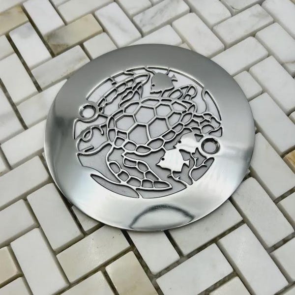 Sea Turtle Shower Drain Cover – 4.25" Round Stainless Steel Replacement