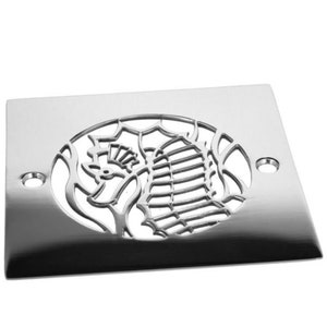 Square Shower Drain Cover, 4 Inch Square, Seahorse Design by Designer Drains