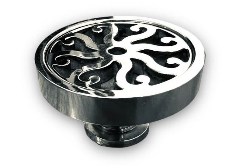 Drawer Knobs & Pulls | Classic Eight Scrolls Design by Designer Drains Polished Stainless