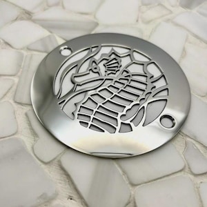 Seahorse Shower Drain Cover — 4" Round Stainless Steel Decorative Cover