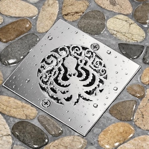 4" Square Shower Drain Cover – Octopus Design | Compatible with Oatey Drains