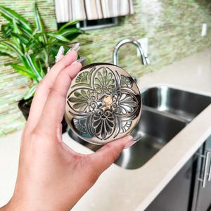 Greek Anthemion Sink Strainer – Stainless Steel Kitchen Drain Stopper – Designer Drains