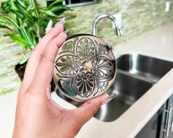 Greek Anthemion Sink Strainer – Stainless Steel Kitchen Drain Stopper – Designer Drains