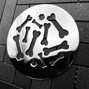 Round Shower Drain Cover, 4.25" Round, Dog Bones Design by Designer Drains