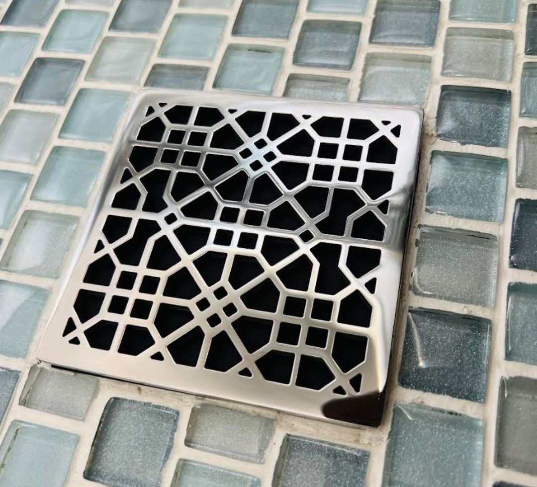 Shower Drain Cover, 3.25 Round, Geometric Squares No. 1 Design by