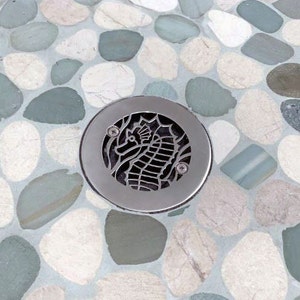 4.25 Inch Shower Drain - Designer Drains 4.25" Sea Horse Round Shower Drain