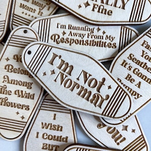 Retro Motel Keychains w/ Laser Engraved Movie, TV, and Song quotes-Engraved Gifts, Keychain, House Key’s, Car Key’s, Acrylic + Wood.