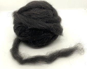 Black Huacaya Alpaca Roving 2oz