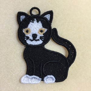 Cat Kitty Ornament Tuxedo Embroidered Free Standing Lace