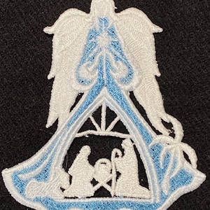 Angel Nativity Light Blue White Lace Embroidery Free Standing