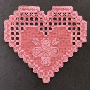 Hardanger Heart Rose Doily Embroidery PINK