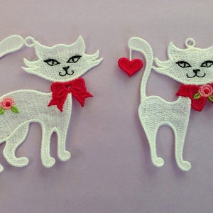 Cat Kitty Ornament Embroidered Free Standing Lace