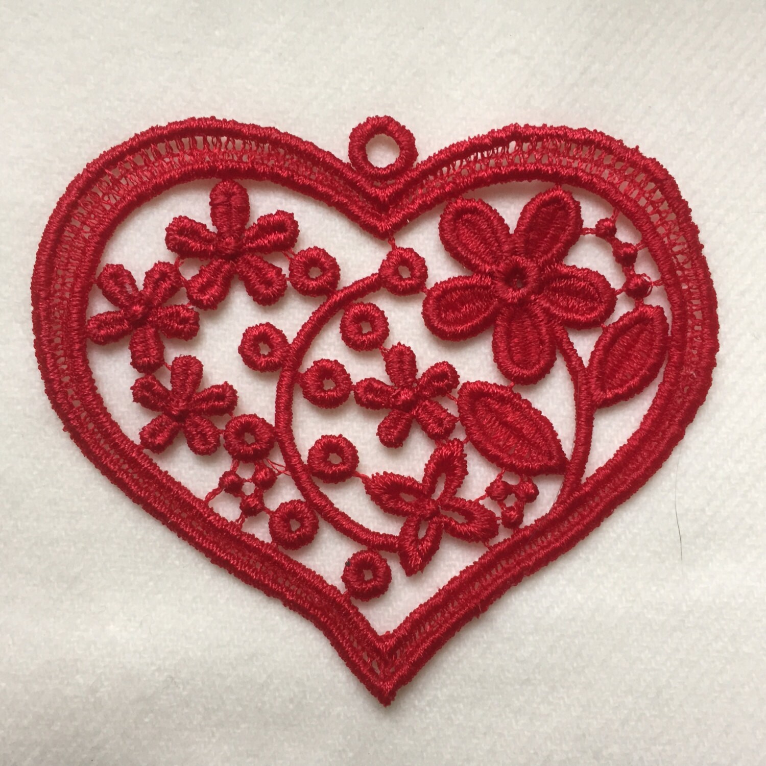 Heart PINK SMALL Lace bookmark Embroidery Free Standing Fiber Arts Embroidery