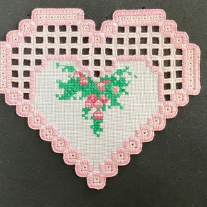 Hardanger Heart Doily Embroidery PINK