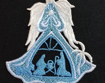 Angel Nativity Blue Lace Embroidery Free Standing