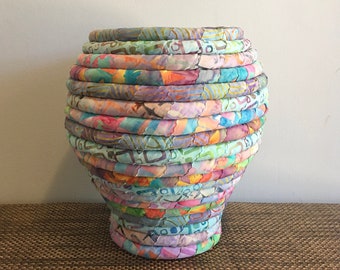 Tall Batik Fabric Coiled Basket