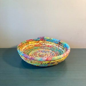 Batik Fabric Wrapped Rope Coiled Basket