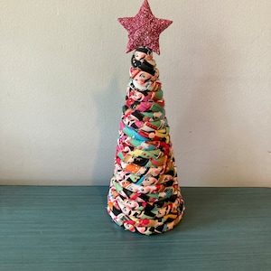 Holiday Fabric Small Tabletop Christmas Fabric Wrapped Coiled  Tree  Gold Mardi Gras Decor