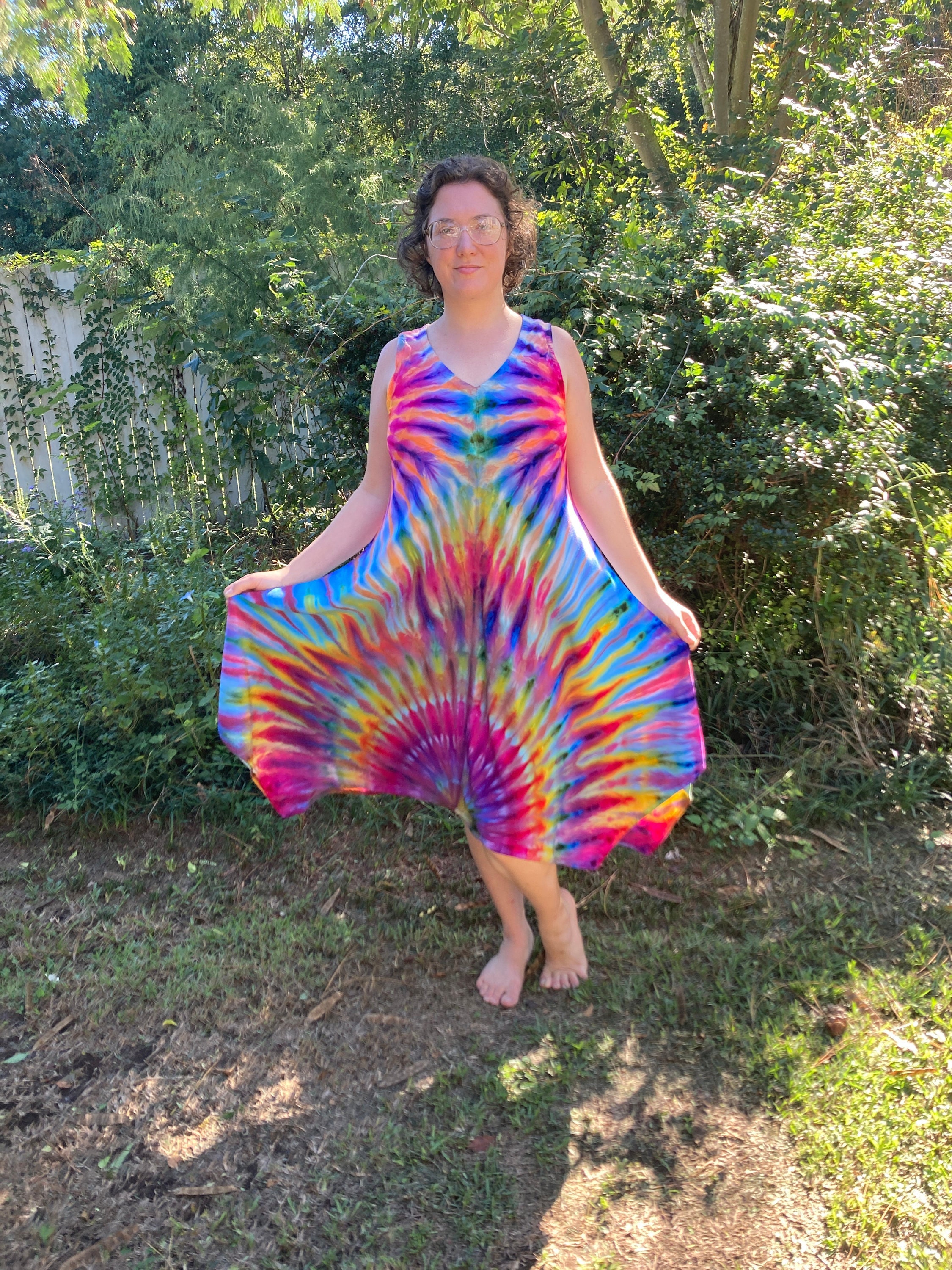 NANTE Top Casual Loose Dress Hippie Soul Tie-Dyed Color Block V Neck Short Sleeve Long Dresses Length Skirt Plus Size Sundress 