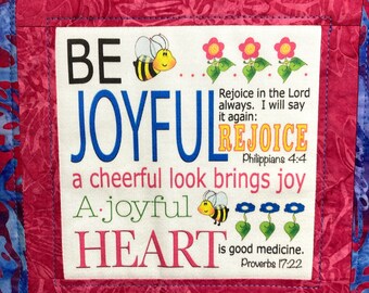 Batik Inspirational Bible Verse Art Quilt Wall Hanging Be Joyful Philippians 4:4