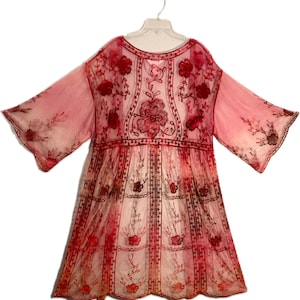 Ice Dye Lace Kimono Duster: Cotton & Nylon Mesh, Kimono Sleeve