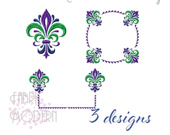 Mardi Gras Fleur de Lis collection embroidery design 4x4 and 5x7 hoop #1124