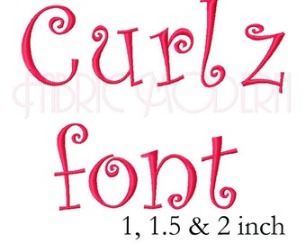 CURLZ FONT BX Embroidery Font Design  embroidery fonts three sizes  upper and lower case and numbers for each  #547S