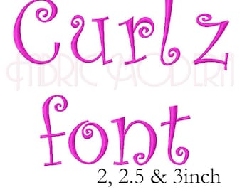 CURLZ FONT BX Embroidery Font Design  embroidery fonts three sizes  upper and lower case and numbers for each  #547M