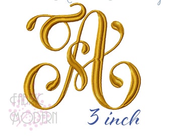 3 inch Script Wedding MONOGRAM Embroidery Font  #1107