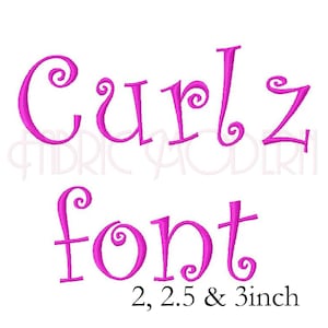 CURLZ FONT BX Embroidery Font Design  embroidery fonts three sizes  upper and lower case and numbers for each  #547M