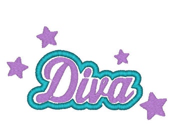 DIVA Applique Machine Embroidery Design Diva with stars little girl design baby pattern four sizes #215