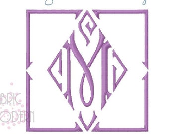 Diamond Monogram Embroidery Design: Square Font (3x3) (Digital Download)