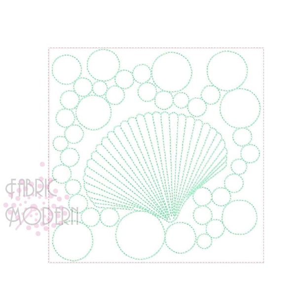 Quilt block shell embroidery Design quilting swirls seashell shells pearls bubbles ocean square embroidery pattern machine #984