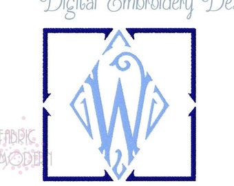 Diamond Monogram font Embroidery Design fancy square monogram letters full alphabet 4x4 hoop