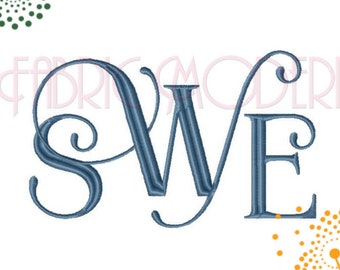 MODERN VINE MONOGRAM Embroidery Font Large for 5x7 hoop Centers and Sides #646