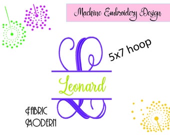 Fancy VINE SPLIT MONOGRAM Embroidery Font Design monogram frame 5x7 hoop All letters includes bx #868
