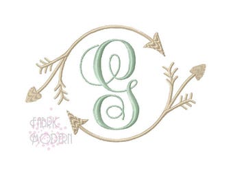 hearts and arrows Monogram frame Monogram circle arrow border font frame satin stitch monogram border monogram BX PES #949