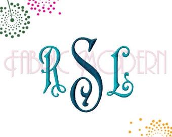 THREE LETTER MONOGRAM Embroidery Font 2 inch center and smaller side letters #596-2