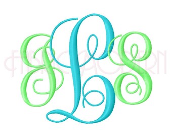 INTERLOCKING VINE MONOGRAM Font Embroidery Font three sizes bx Medium sized monogram alphabet #527
