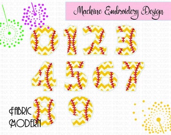 BASEBALL Applique' numbers bx Embroidery Font 3 3.5 4 & 5 inch sports design 0 to 9 baseball birthday #930