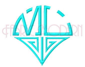 Art Deco TWO LETTER MONOGRAM Embroidery Font alphabet Design with borders 2 inch tall two full alphabets left and right #582