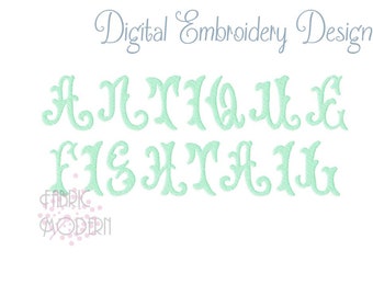 Antique Fishtail monogram Embroidery font alphabet single letter monograms with swirls. 2 inches tall embroidery design letters