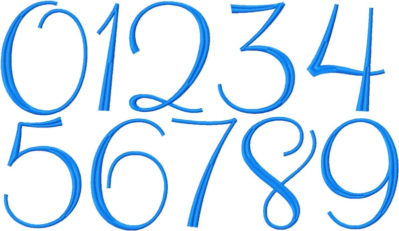 Numbers Embroidery Design font numbers 0 through 9 2 in 3in and 4in #343