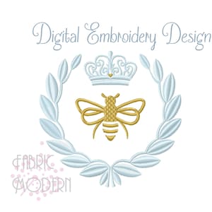 Modern French Queen Bee Laurel Embroidery Design #1076