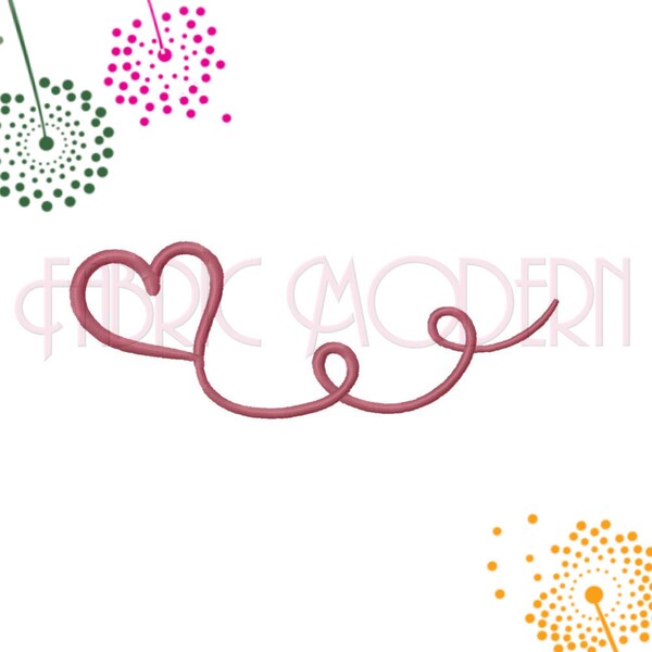 Heart Embroidery Design  Playful heart with tail  6 sizes from 3 inches to 3 inches  #657