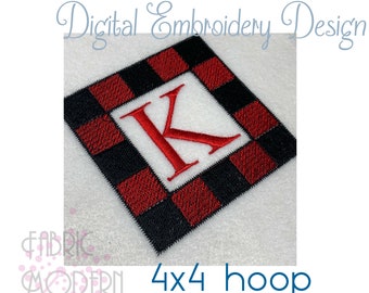 Buffalo Plaid Monogram frame embroidery design 4x4 hoop #1125