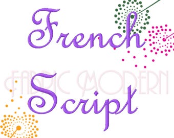 FRENCH SCRIPT Embroidery Font Design  2 inch  upper and lower case and embroidery numbers embroidery fonts  #585
