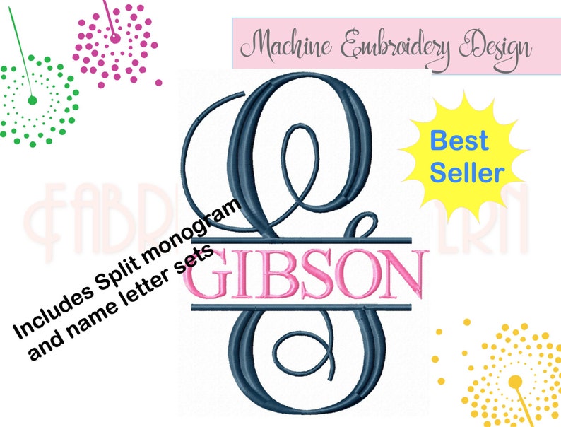 Puede incluir: Un dise&ntilde;o de bordado de monograma dividido con la letra "G" en una fuente cursiva y el nombre "GIBSON" en una fuente sans-serif. El dise&ntilde;o est&aacute; en azul marino y rosa.